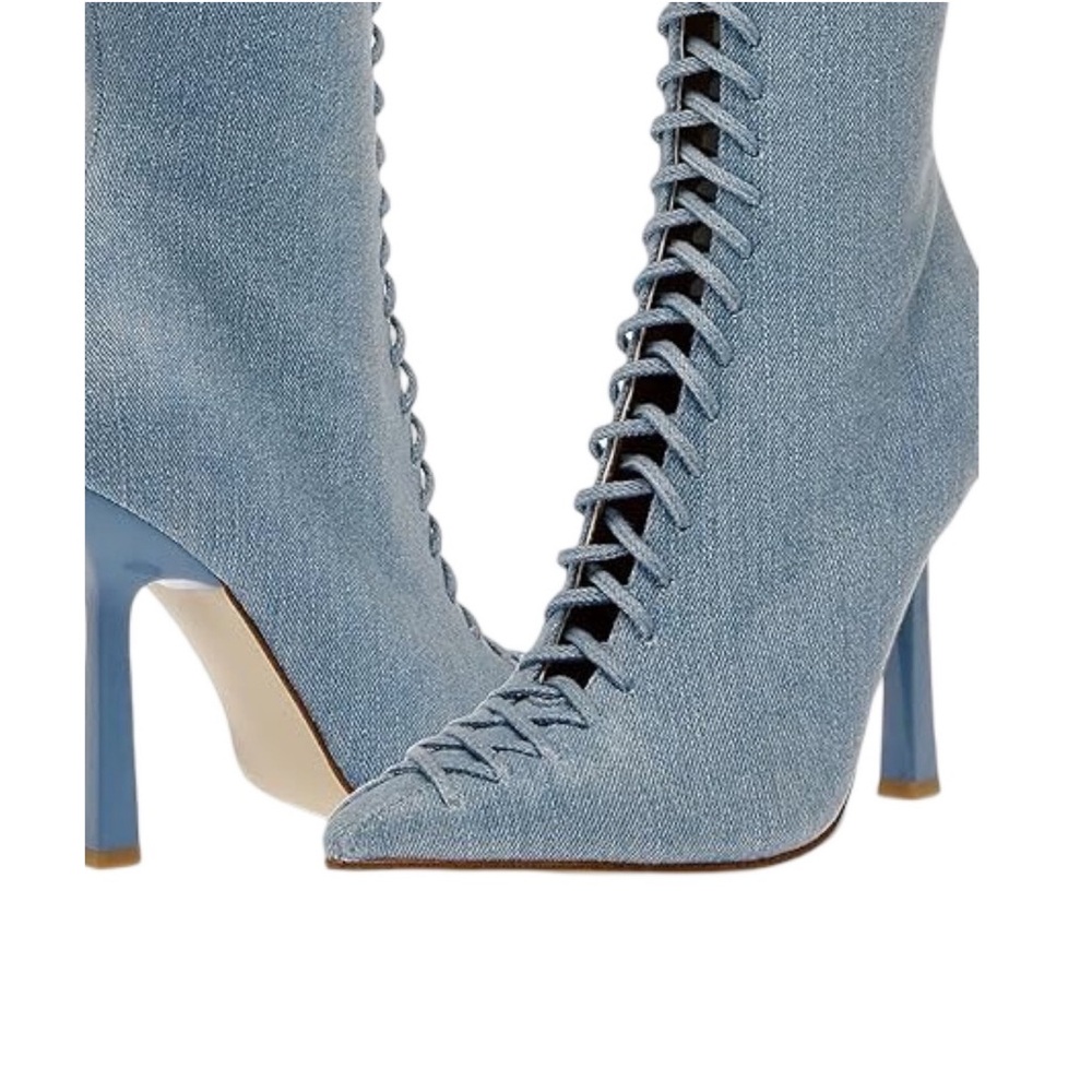 NEW Steve Madden “Killa” Blue Denim Lace Up Tall Boots NWT - Picture 4 of 6